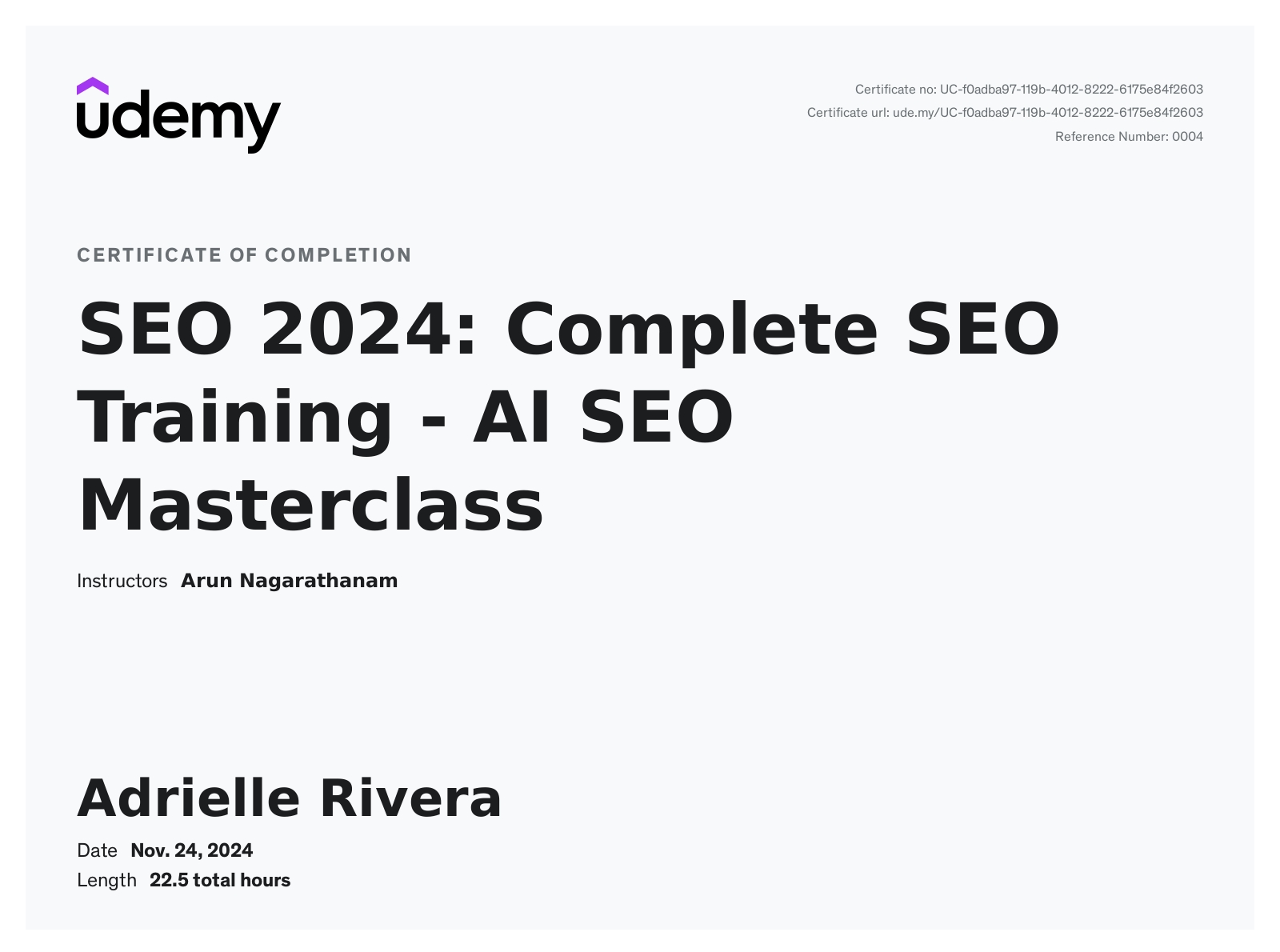 Udemy Complete SEO Training